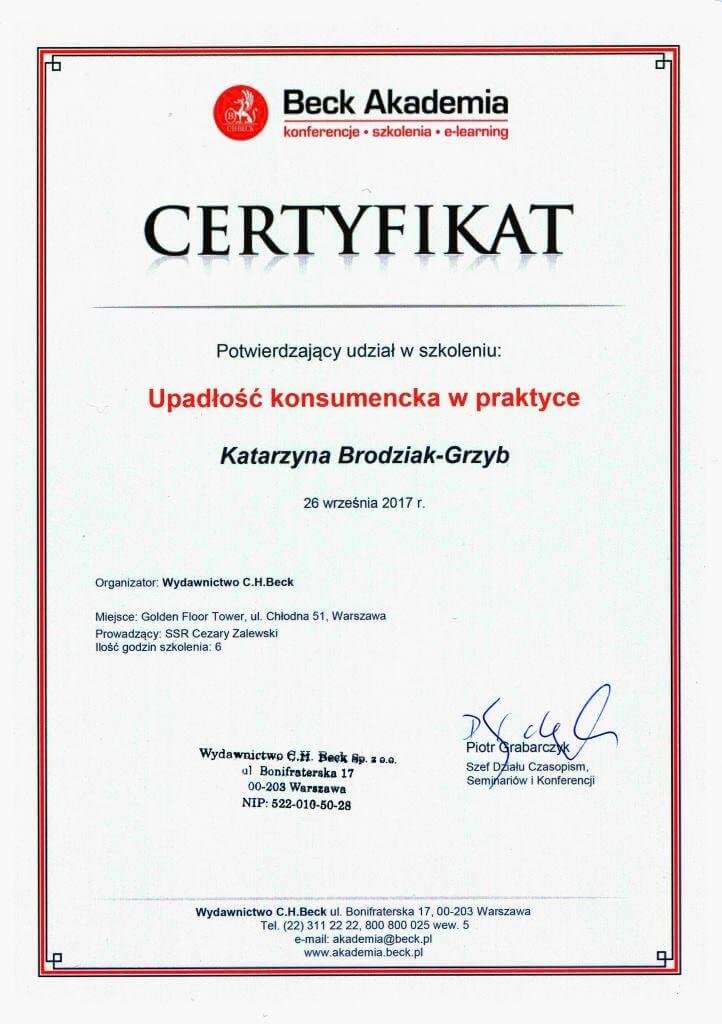 Długi. Upadłość konsumencka 3 Certyfikat: UPADŁOŚĆ KONSUMENCKA W PRAKTYCE